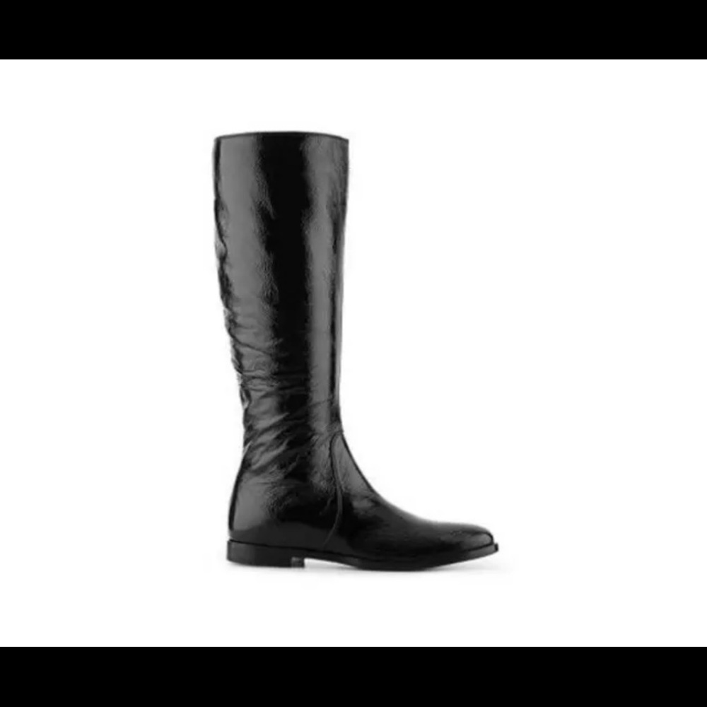 SERGIO ROSSI Patent Textured Leather Flat Knee-High Boot, Black, S 5, EU 35, NIB